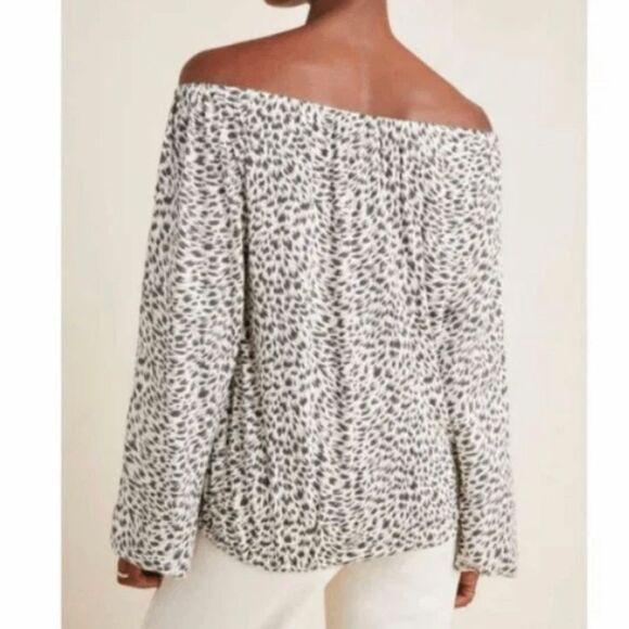 Anthropologie Cascais Off the Shoulder Top Leopard Print Neutral Long Sleeve S - Picture 2 of 13